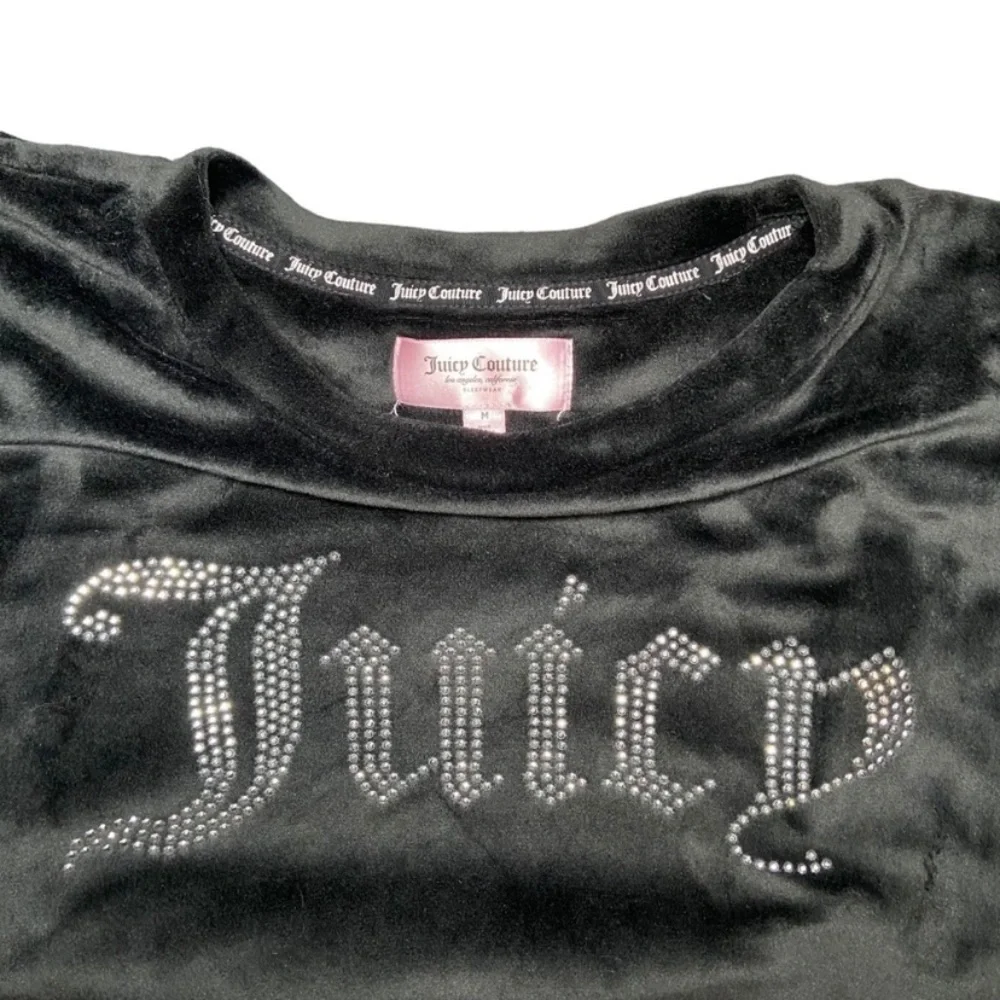 Juicy Couture Black Velour Lounge Set M Y2K Rhinestone Logo Tracksuit Cozy Glam - Picture 6 of 9